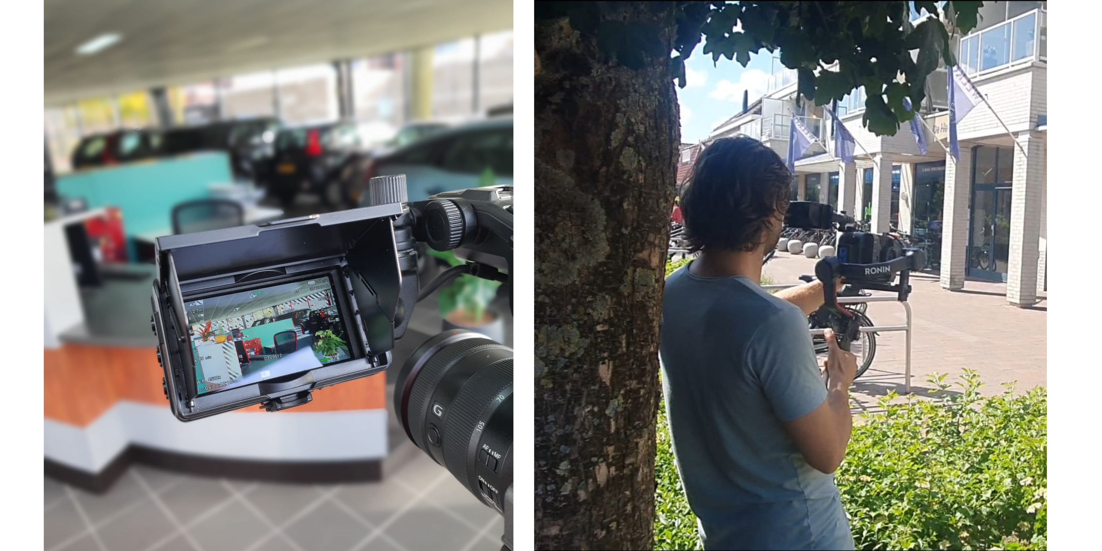 Dtv-camera tijdens opnames van een commercial op locatie