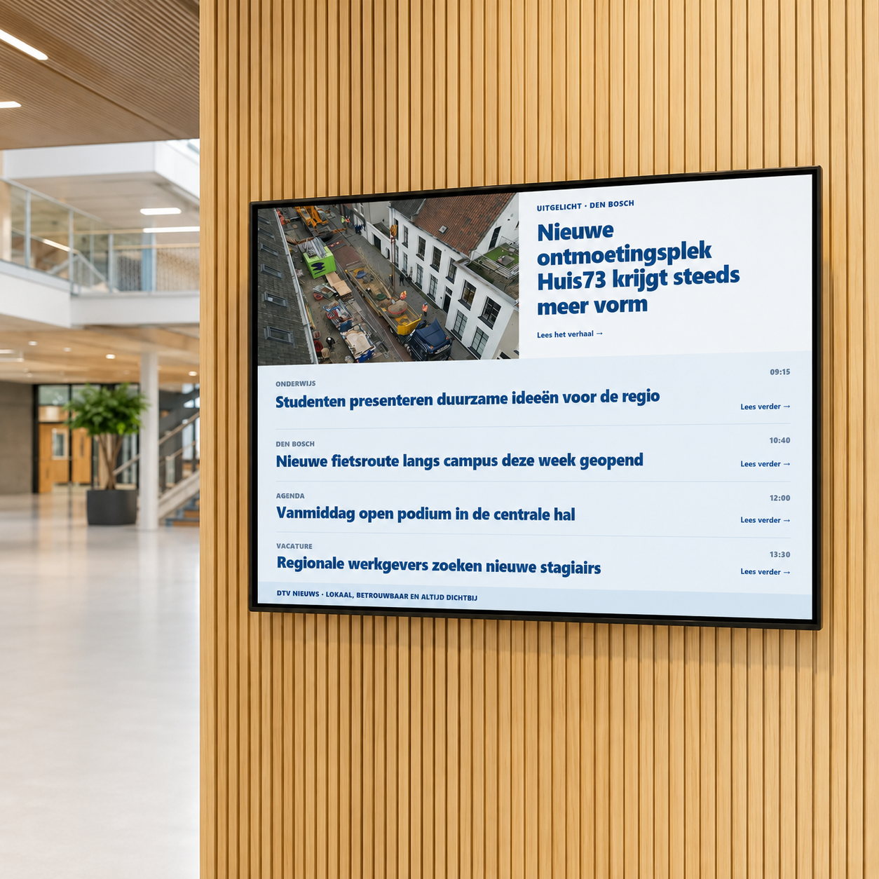 Visualisatie van actueel Dtv Nieuws op een narrowcastingscherm